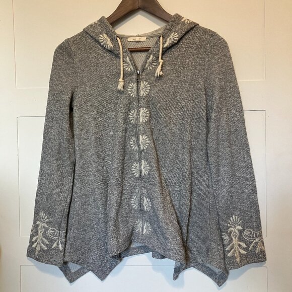 Mystree Tops - Mystree Womens Small Embroidered Gray Hoodie Whimisigoth Fairycore Boho Full Zip